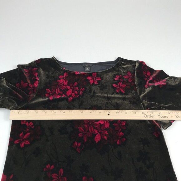 Ann Taylor Womens Velvet Blouse Floral Flared Short Sleeve Boat Neck PS Petites - Picture 6 of 11